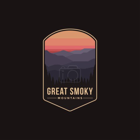 Téléchargez les illustrations : Illustration emblématique du logo du parc national Great Smoky Mountains sur fond sombre - en licence libre de droit