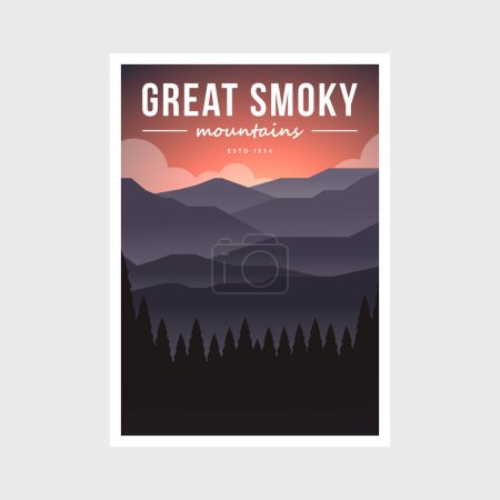 Ilustración de Gran Smoky Mountains National Park moderno vector cartel ilustración diseño - Imagen libre de derechos