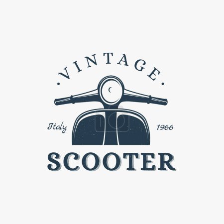Téléchargez les illustrations : Vintage rétro grungy scooter logo design, scooter vecteur chemise sur fond blanc - en licence libre de droit