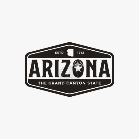 Téléchargez les illustrations : Vintage rétro Arizona signe vecteur de logo avec carte Arizona sur fond blanc - en licence libre de droit