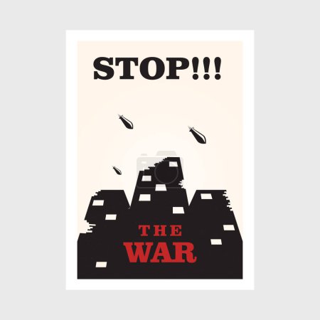 Illustration for Stop the war poster vector design, with bomb and destroyed city concept - Royalty Free Image