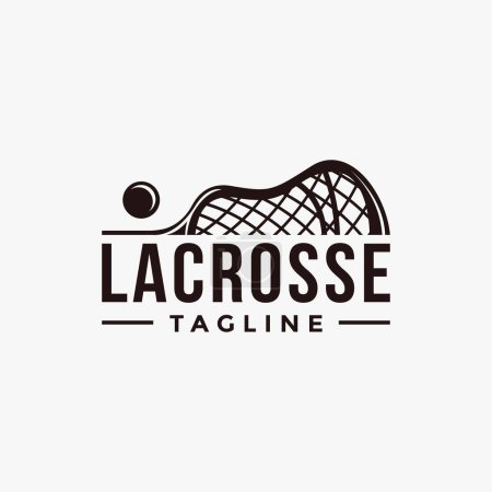 Foto de Logotipo deportivo de lacrosse de insignia de sello vintage con palo de lacrosse e icono de vector de bola sobre fondo blanco - Imagen libre de derechos