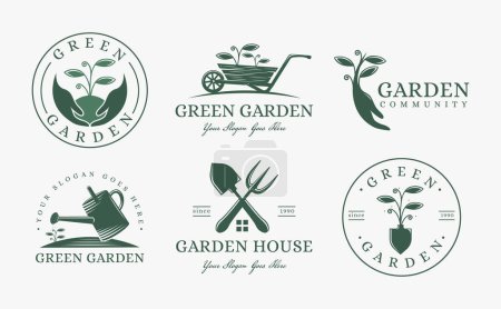 Foto de Conjunto de logotipo de jardín elegante Vintage, vector de jardinería sobre fondo blanco - Imagen libre de derechos