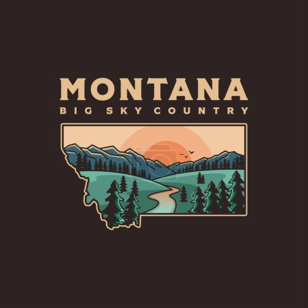 Foto de Ilustración del vector de diseño del logotipo del mapa estatal de Beautiful Montana sobre fondo oscuro - Imagen libre de derechos