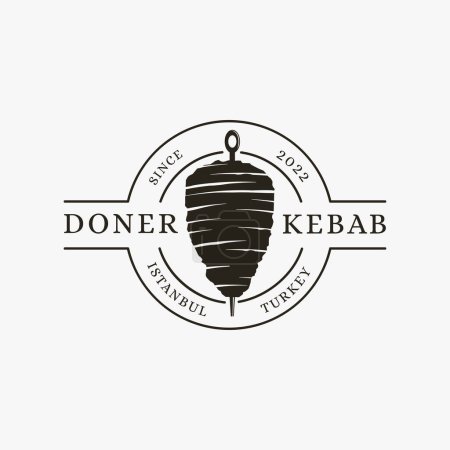 Ilustración de Vintage comida turca, Doner kebab logo vector sobre fondo blanco - Imagen libre de derechos