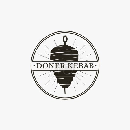 Foto de Vintage comida turca, Doner kebab logo vector sobre fondo blanco - Imagen libre de derechos