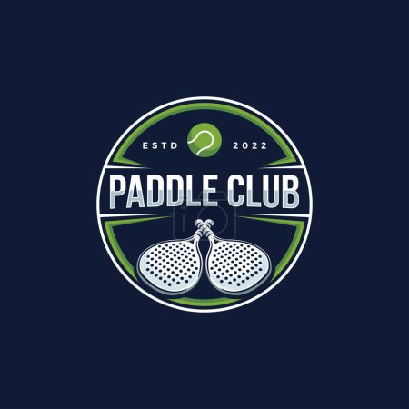 Foto de Emblema de la insignia Paddle Tenis club logo icono vector sobre fondo oscuro - Imagen libre de derechos
