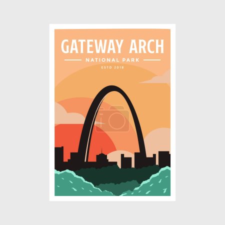 Téléchargez les illustrations : Illustration vectorielle d'affiche du parc national Gateway Arch - en licence libre de droit