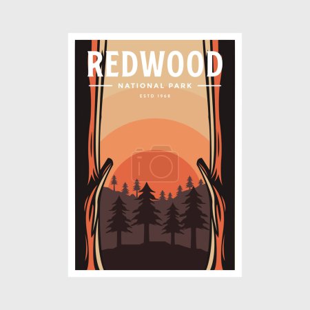 Téléchargez les illustrations : Illustration vectorielle de l'affiche du parc national Redwood - en licence libre de droit