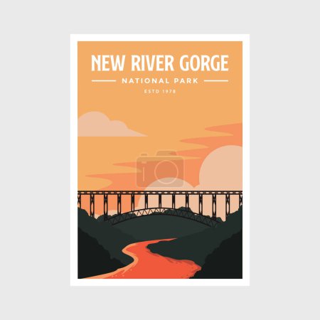 Téléchargez les illustrations : Illustration vectorielle de l'affiche du parc national New River Gorge - en licence libre de droit