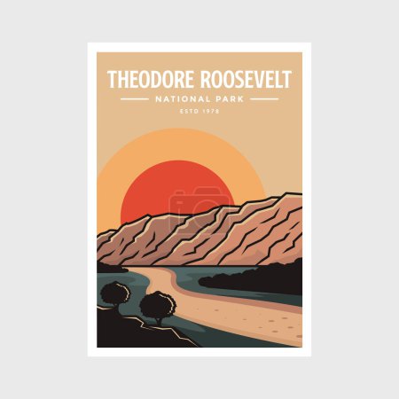 Téléchargez les illustrations : Théodore Roosevelt National Park poster vecteur illustration design - en licence libre de droit