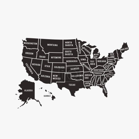 Illustration for Graphic vector map of United States of America with the names. - Royalty Free Image