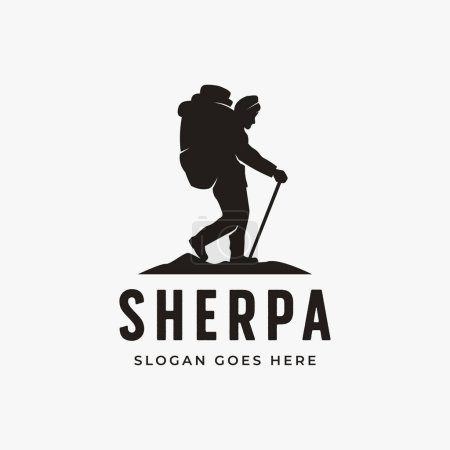 Téléchargez les illustrations : Silhouette simple Sherpa logo vecteur design sur fond blanc - en licence libre de droit