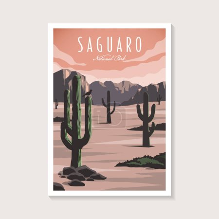 Illustration for Saguaro National Park poster vector illustration design, Desert poster design - Royalty Free Image