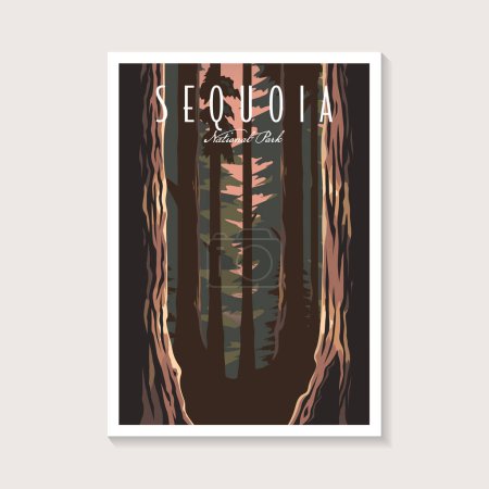 Téléchargez les illustrations : Illustration vectorielle de l'affiche du parc national Sequoia, conception de l'affiche forestière - en licence libre de droit