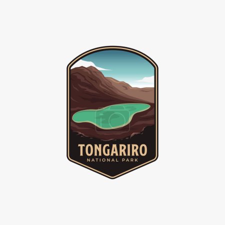 Téléchargez les illustrations : Tongariro National Park Logo Patch design vecteur sur fond blanc, Volcan Mountain adventure design - en licence libre de droit