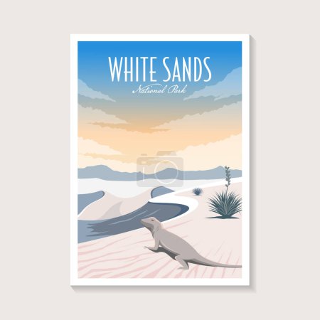 Ilustración de White Sands National Park cartel ilustración, Lagarto desierto paisaje diseño de póster - Imagen libre de derechos