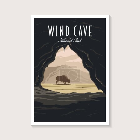 Illustration for Wind Cave National Park poster illustration, inner cave bison scenery poster design - Royalty Free Image