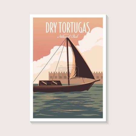 Illustration for Dry Tortugas National Park poster illustration, Sea sailing board poster design - Royalty Free Image
