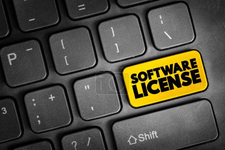 Software License - legal instrument governing the use or redistribution of software, text button on keyboard