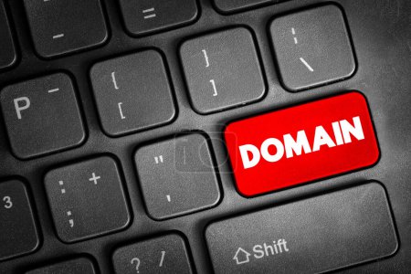 Domain - identification string that defines a realm of administrative autonomy, authority or control within the Internet, text button on keyboard