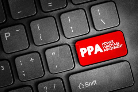 Photo for PPA - Power Purchase Agreement is a contract between two parties, one which generates electricity and one which is looking to purchase electricity, acronym text button on keyboard - Royalty Free Image