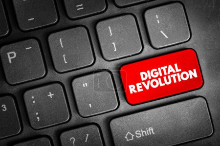 Photo for Digital revolution - shift from mechanical and analogue electronic technology to digital electronics, text button on keyboard - Royalty Free Image