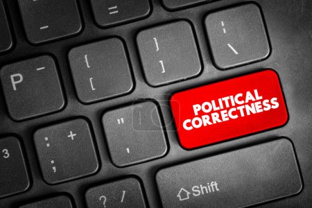 Photo for Political correctness - term used to describe language, policies, or measures that are intended to avoid offense, text concept button on keyboard - Royalty Free Image