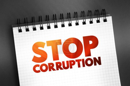 Téléchargez les photos : Stop Corruption citation textuelle sur le bloc-notes, arrière-plan du concept - en image libre de droit