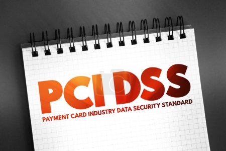 Foto de PCI DSS - Tarjeta de pago Industria Seguridad de datos Texto de acrónimo estándar en bloc de notas, fondo de concepto de seguridad informática - Imagen libre de derechos