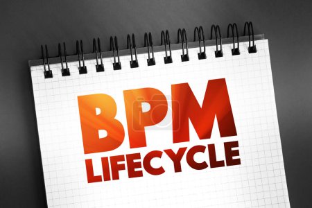 Photo for BPM Lifecycle - standardizes the process of implementing and managing business processes inside an organization, text concept on notepad - Royalty Free Image