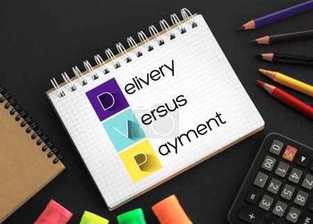 Photo for DVP - Delivery Versus Payment acronym on notepad, business concept background - Royalty Free Image