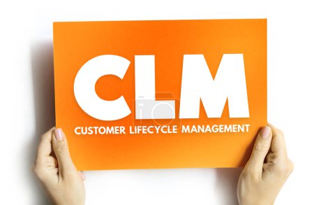 Photo for CLM - Customer Lifecycle Management is the measurement of multiple customer-related metrics, which, when analyzed for a period of time, indicate performance of a business, acronym text on card - Royalty Free Image
