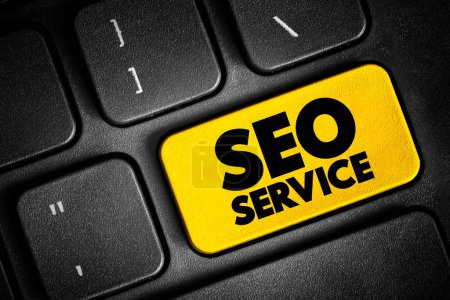 Servicio SEO - servicio de marketing digital que mejora las clasificaciones en los resultados de búsqueda de palabras clave, botón de texto en el teclado