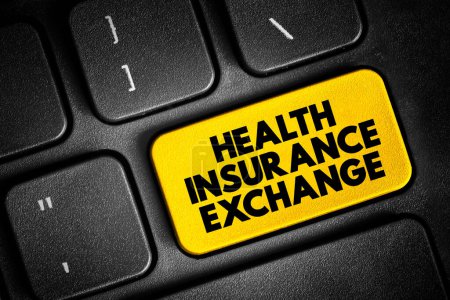 Photo for Health Insurance Exchange - means those plans that are available on the public exchange only, text concept button on keyboard - Royalty Free Image