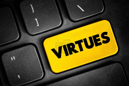 Photo for Virtues - moral excellence, trait or quality that is deemed to be morally good, text concept button on keyboard - Royalty Free Image