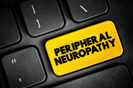 Peripheral neuropathy - result of damage to the nerves located outside of the brain and spinal cord, text concept button on keyboard