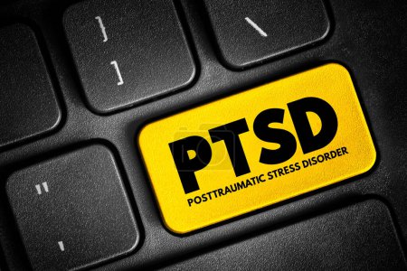 Photo for PTSD Posttraumatic Stress Disorder - psychiatric disorder that may occur in people who have experienced or witnessed a traumatic event , acronym text button on keyboard, concept background - Royalty Free Image