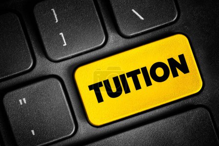 Photo for Tuition - fees charged by education institutions for instruction or other services, text button on keyboard, concept background - Royalty Free Image