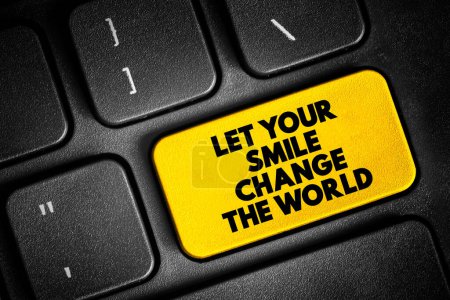 Foto de Deje que su sonrisa cambie el botón de cita de texto del mundo en el teclado, fondo de concepto - Imagen libre de derechos