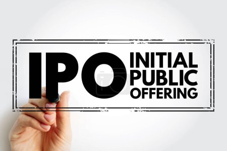Foto de IPO Oferta Pública Inicial es una oferta pública en la que las acciones de una empresa se venden a inversores institucionales e inversores minoristas, acrónimo de fondo concepto de sello de texto - Imagen libre de derechos