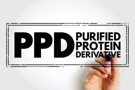 Téléchargez les photos : PPD Purified Protein Derivative - test utilisé pour détecter si vous avez une infection tuberculeuse, l'acronyme texte Timbre arrière-plan concept - en image libre de droit
