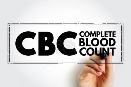 Foto de Recuento sanguíneo completo de CBC - análisis de sangre utilizado para evaluar su salud general y detectar una amplia gama de trastornos, acrónimo de fondo concepto de sello de texto - Imagen libre de derechos