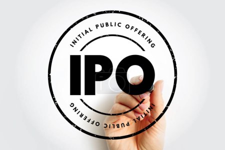 Foto de IPO Oferta Pública Inicial es una oferta pública en la que las acciones de una empresa se venden a inversores institucionales e inversores minoristas, acrónimo de fondo concepto de sello de texto - Imagen libre de derechos