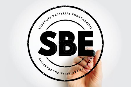 Foto de SBE Subacute Bacterial Endocarditis - type of infective endocarditis, acronym text stamp concept background - Imagen libre de derechos