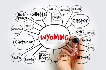 Photo for List of cities in Wyoming USA state mind map, concept for presentations and reports - Royalty Free Image