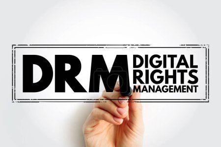 Foto de DRM Digital Rights Management - set of access control technologies for restricting the use of proprietary hardware and copyrighted works, acronym text stamp - Imagen libre de derechos