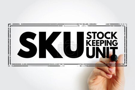 Téléchargez les photos : SKU Stock Keeping Unit - scannable bar code, seen printed on product labels in a retail store, acronym text concept stamp - en image libre de droit