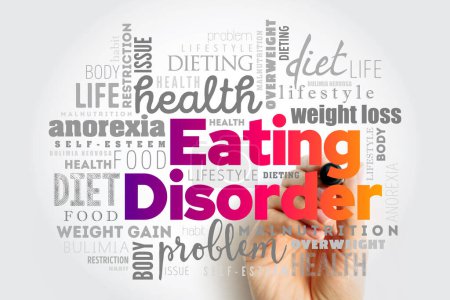 Photo for Eating Disorder is a mental disorder defined by abnormal eating behaviors that negatively affect a person's physical or mental health, word cloud concept background - Royalty Free Image