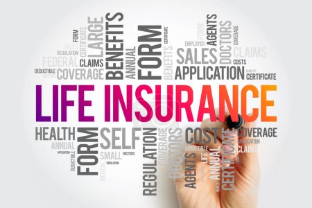 Téléchargez les photos : Life Insurance mot nuage collage, santé concept arrière-plan - en image libre de droit